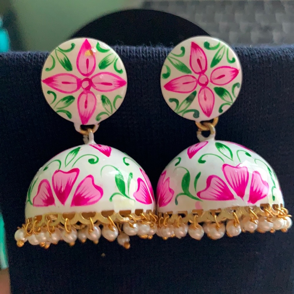 Hand painted meenakari Goldtone Jhumkas *NEW*